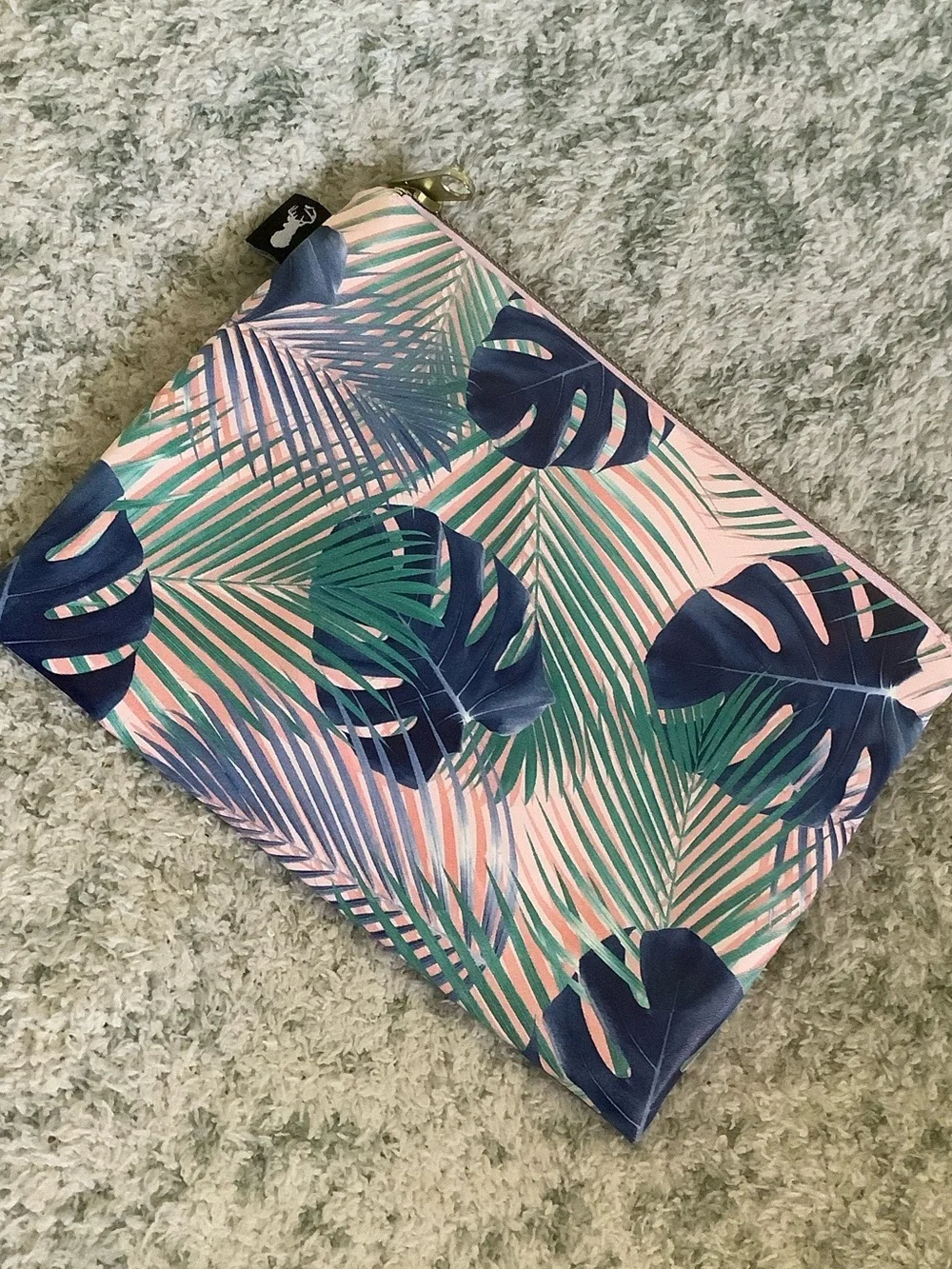Tropical Palm Monstera Leaves Cosmetic Zipper Bag by Typo NWOT 8x6”